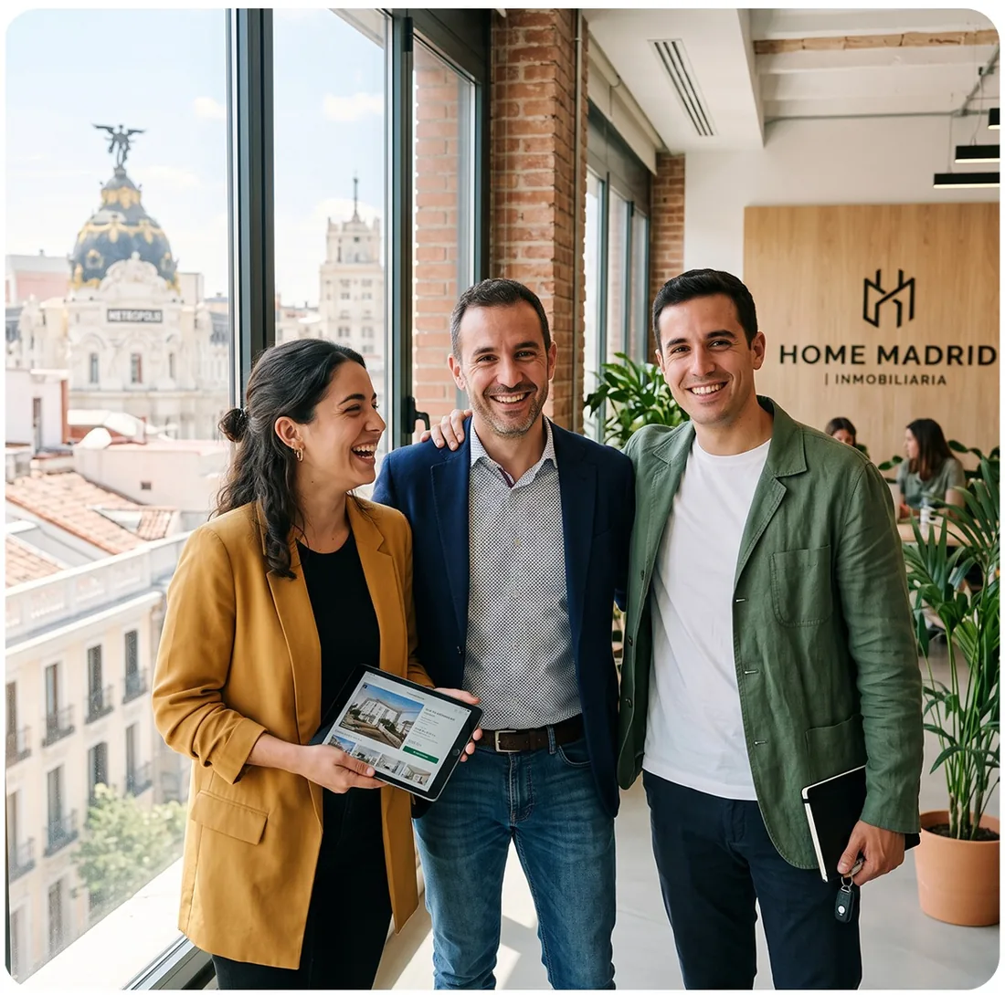 El equipo de WM Property en la oficina, con vistas al edificio Metrópolis